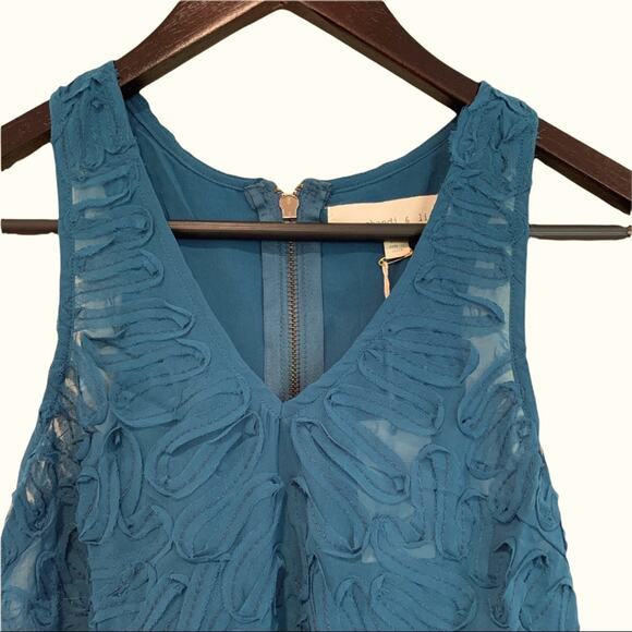 Chandi & Lia Blouse XS Deep Teal Sleeveless V Neck Soutache Trim - Picture 3 of 6